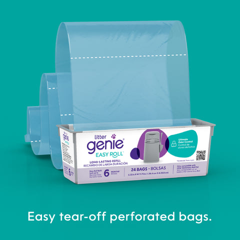 Cat Litter Bags Litter Genie Easy Roll Refill Bags - 24 Count Odor-Blocking Cat Litter Disposal System Litter Box Accessories